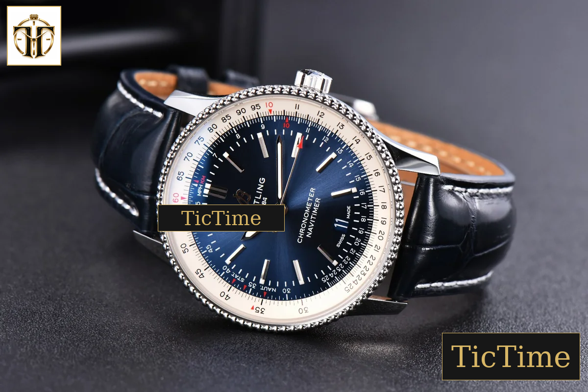 Navitimer 41mm TF SS Blue Dial White Bezel Blue Leather Strap A2824 — foto 13