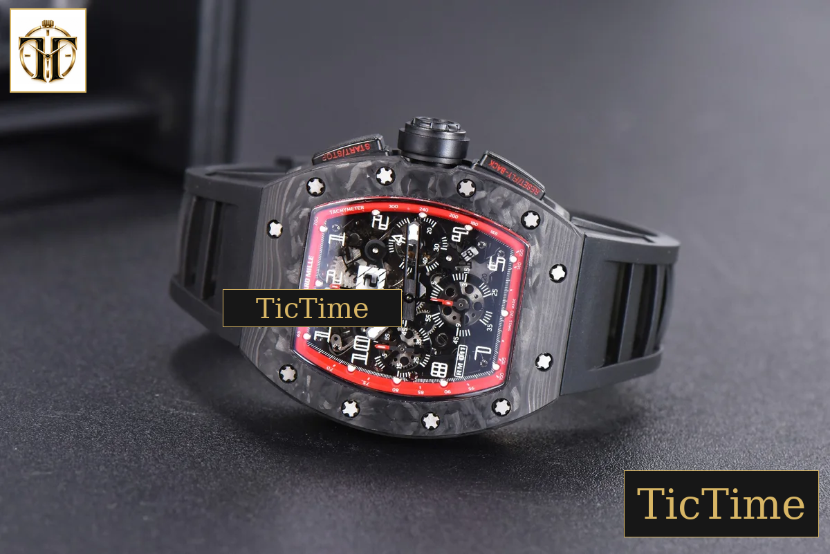 NTPT Chrono RM011 KVF Red Skeleton Dial Black Crown Black Rubber Strap V2 A7750 — foto 15