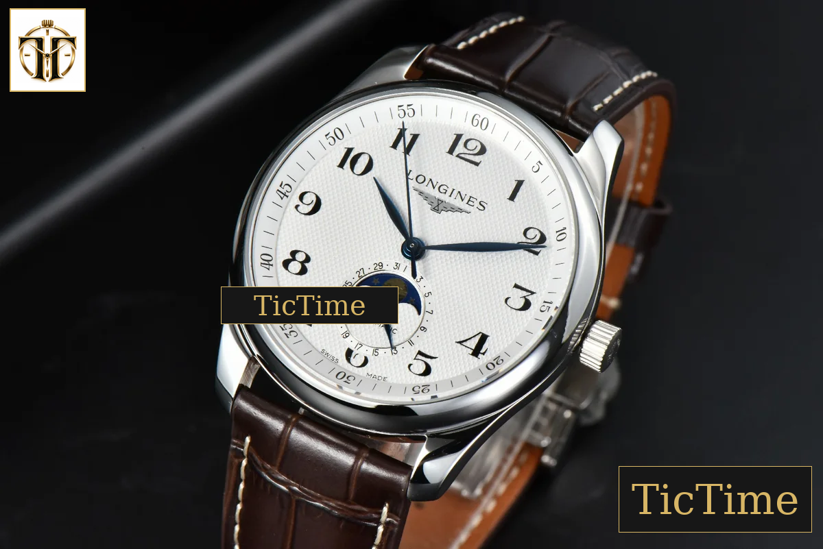 Master Moonphase 40mm GF White Dial Digital Marker Brown Leather Strap A899 — foto 4