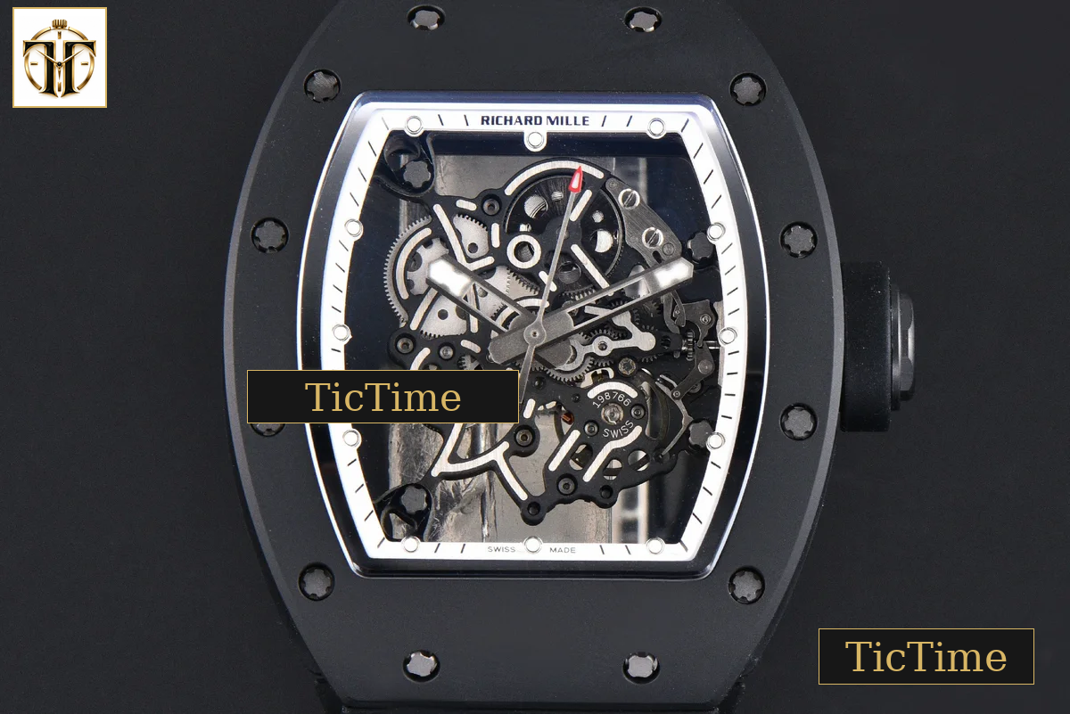 RM055 42.7mm ZF Ceramic Black Bezel White Skeleton Dial Black Crown Black Rubber Strap RMUL2 — foto 5