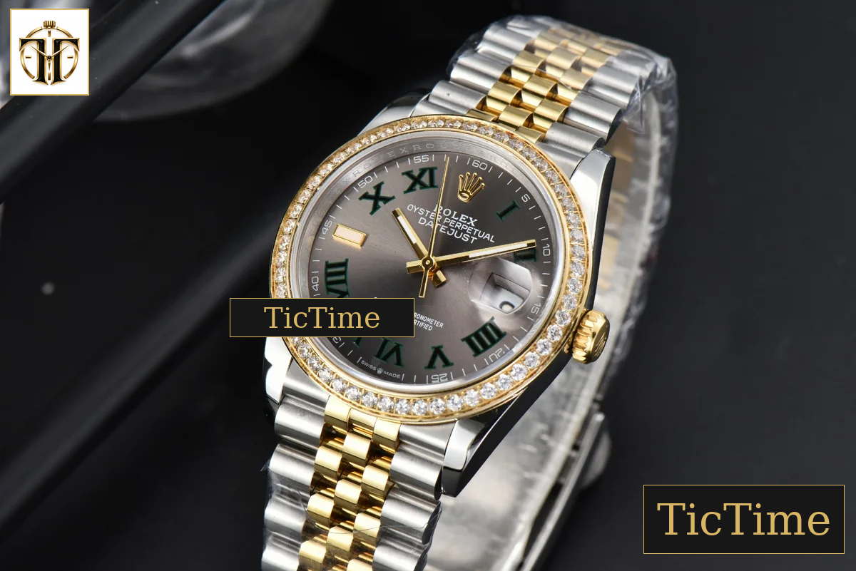 DateJust 36mm BPF YG/SS Diamond Wimbledon Gray Dial Green Marker Jubilee Bracelet A2824 — foto 4