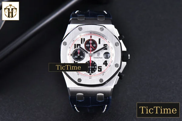 Foto frontal — Royal Oak Offshore 26170ST 42mm JF White Dial Red Hands Black Leather Strap V3 A7750