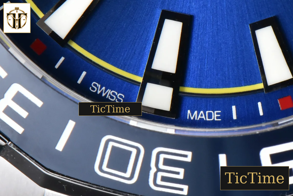 Aquaracer Calibre 5 43mm OF Blue Dial Blue Bezel Yellow Hands SS Bracelet Swiss SW200 — foto 9