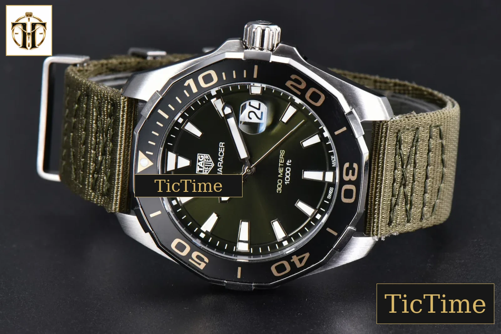 Aquaracer 300M 41mm OF Black Dial Green Nylon Strap SW200 — foto 13