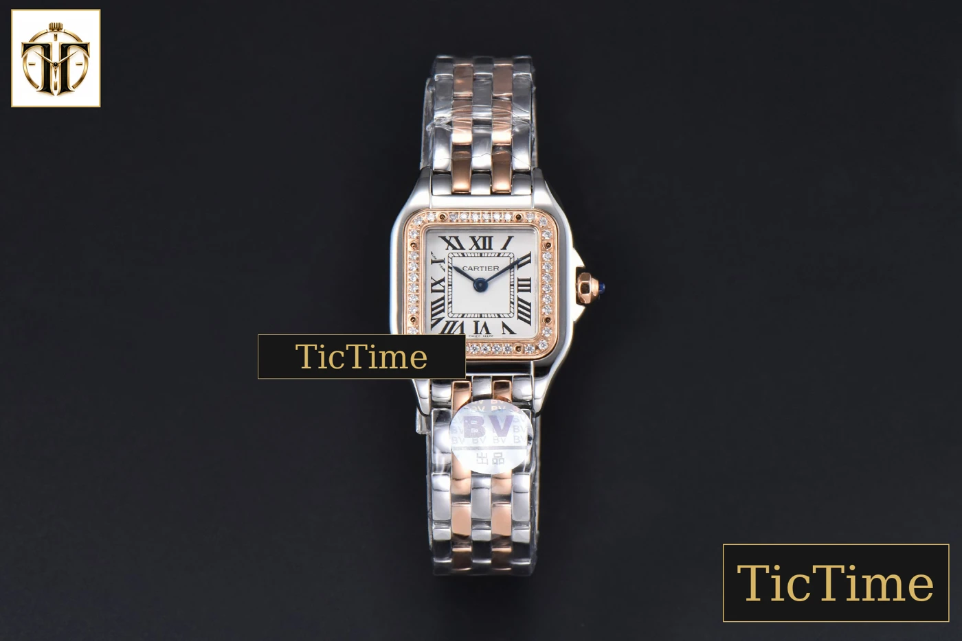 Vista frontal — Panthère Secrete Ladies 22mm BVF SS/RG White Dial Diamond Bezel SS/RG Bracelet Ronda Quartz