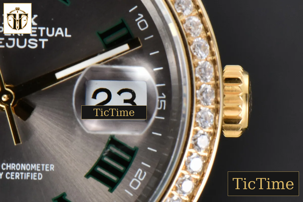 DateJust 36mm BPF YG/SS Diamond Wimbledon Gray Dial Green Roma Marker Oyster Bracelet A2824 — foto 9