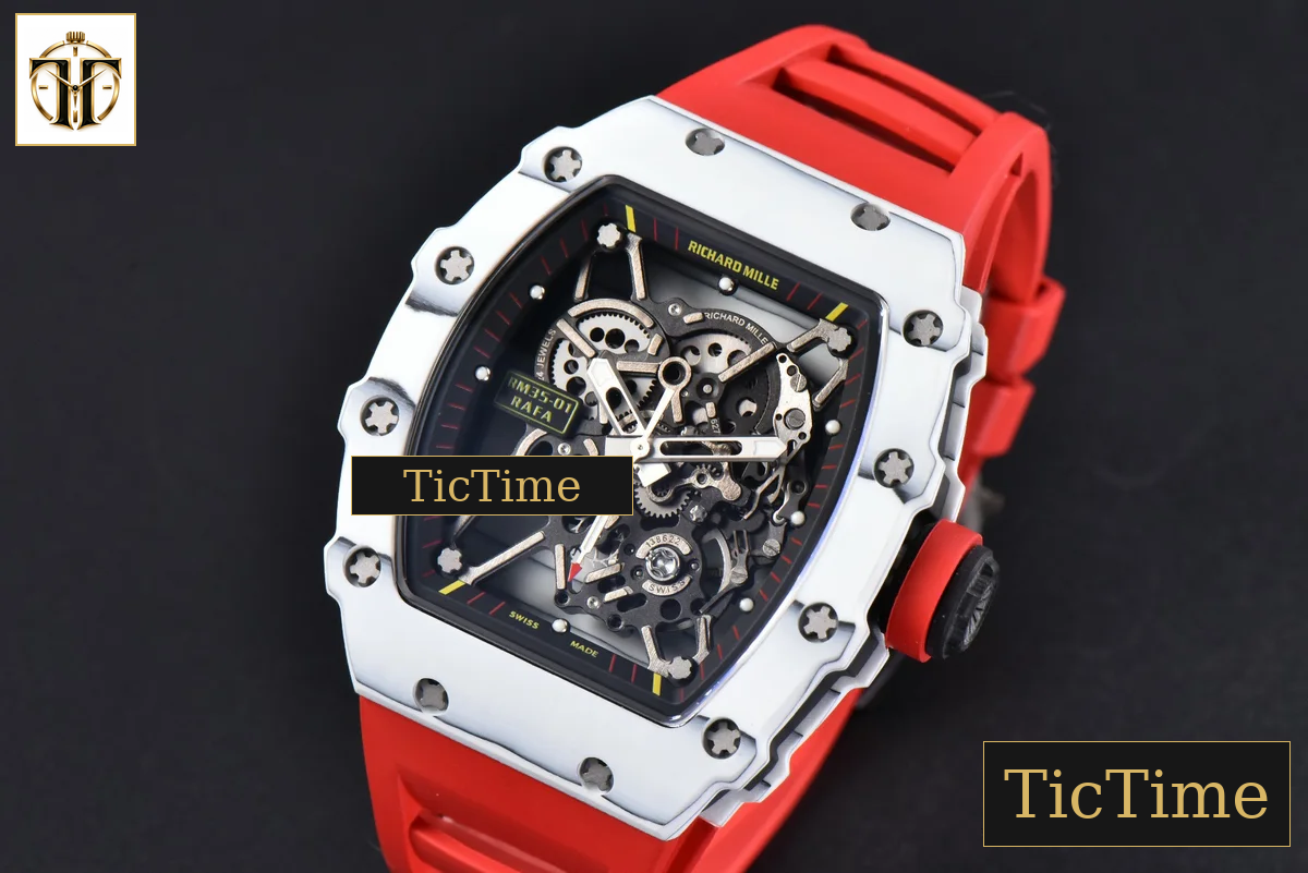 RM035-02 42mm T+F White Forged Carbon Black Skeleton Dial Red Crown Red Rubber Strap RMUL2 — foto 4
