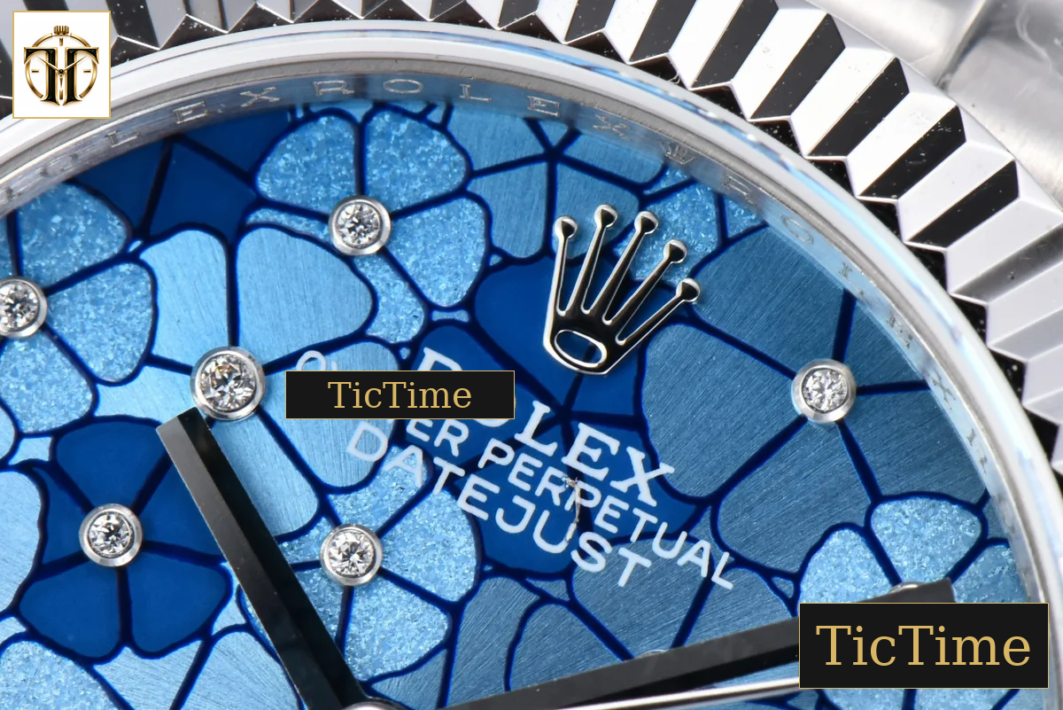 DateJust 904L Fluted Bezel 31mm GMF Blue Flowers Dial President Bracelet A2824 — foto 10
