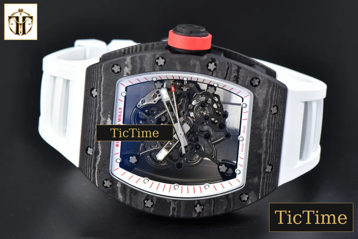 RM055 42.7mm APSF White Skeleton Dial Black Bezel Red Crown White Rubber Strap RMUL2 — foto 14