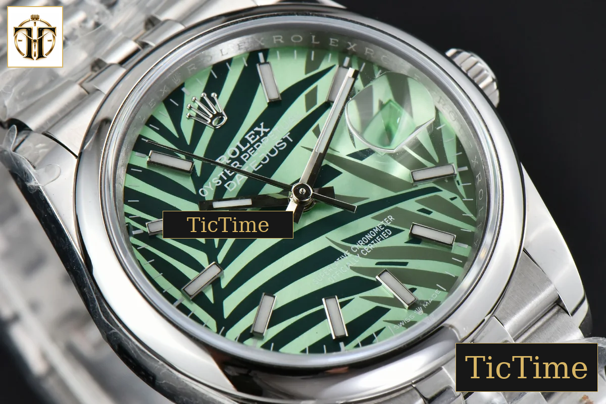 DateJust Smooth Bezel 36mm BPF Green Plam Dial Jubilee Bracelet A2824 — foto 12
