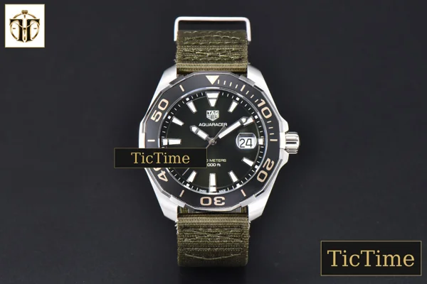 Foto frontal — Aquaracer 300M 41mm OF Black Dial Green Nylon Strap SW200