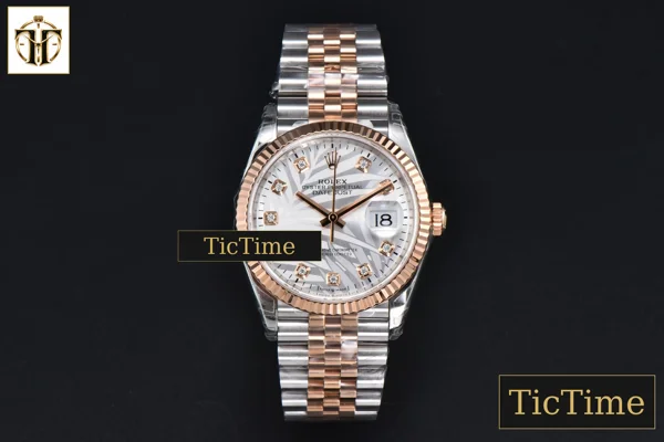 Foto frontal — DateJust 126331 36mm VSF RG/SS Sliver Palm Dial Diamond Marker RG/SS Jubilee Bracelet VS3235