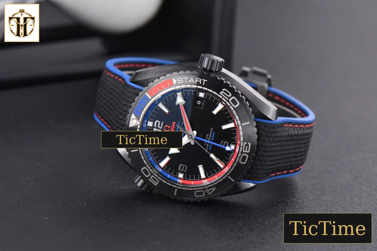 Planet Ocean 600m Deep 45.5mm VSF Black Ceramic Black Dial Blue/Red Bezel Rubber Strap A8906 — foto 10