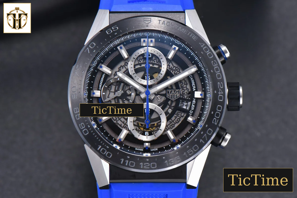 Calibre Heuer 01 Chrono 45mm XF PVD Skeleton Dial Blue Hand Blue Rubber Strap A1887 — foto 2