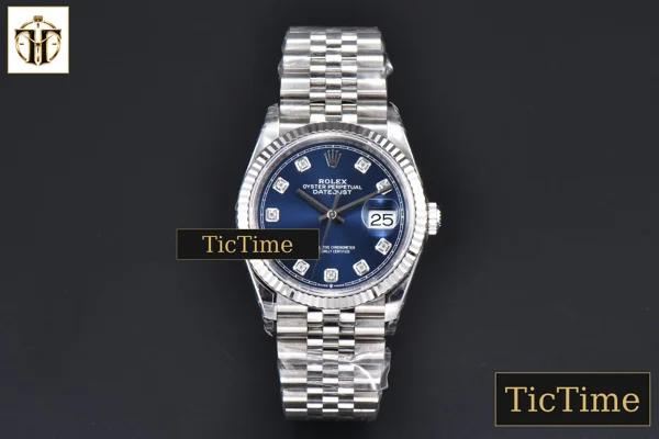 Foto frontal — DateJust 904L 36mm VSF Blue Dial Diamond Marker Jubilee VS3235