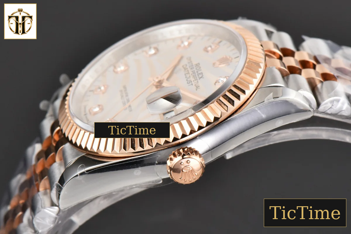 DateJust 36mm BPF RG/SS Fluted Silver Plam Dial Diamond Marker Jubilee Bracelet 2824 — foto 11