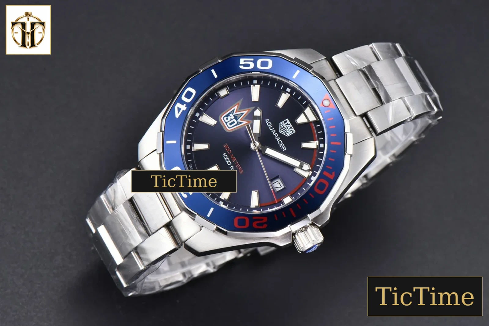Aquaracer 300M 41mm OF Blue/Red Bezel Purple Dial SS Bracelet SW200 — foto 4
