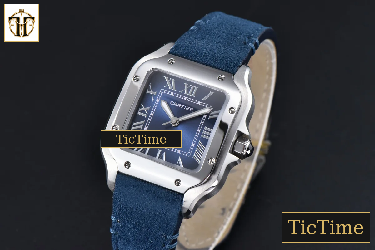Santos de Cartier Medium 35mm AF SS Blue Dial Blue Leather Strap Miyota 9015 — foto 3