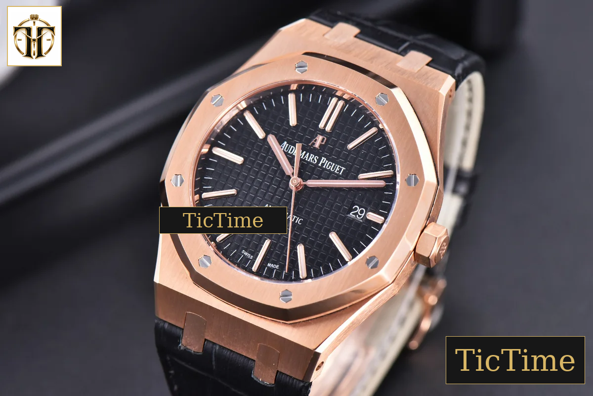 Royal Oak 15400 JF RG Black Dial Black Leather Strap V5 MY9015 — foto 5