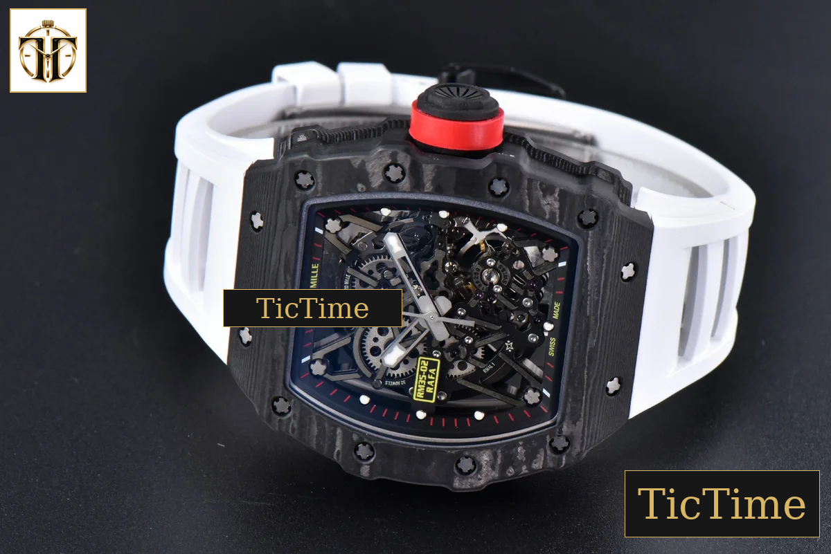 RM035-02 42mm T+F Black Forged Carbon Skeleton Dial Red Crown White Rubber Strap RMUL2 — foto 13