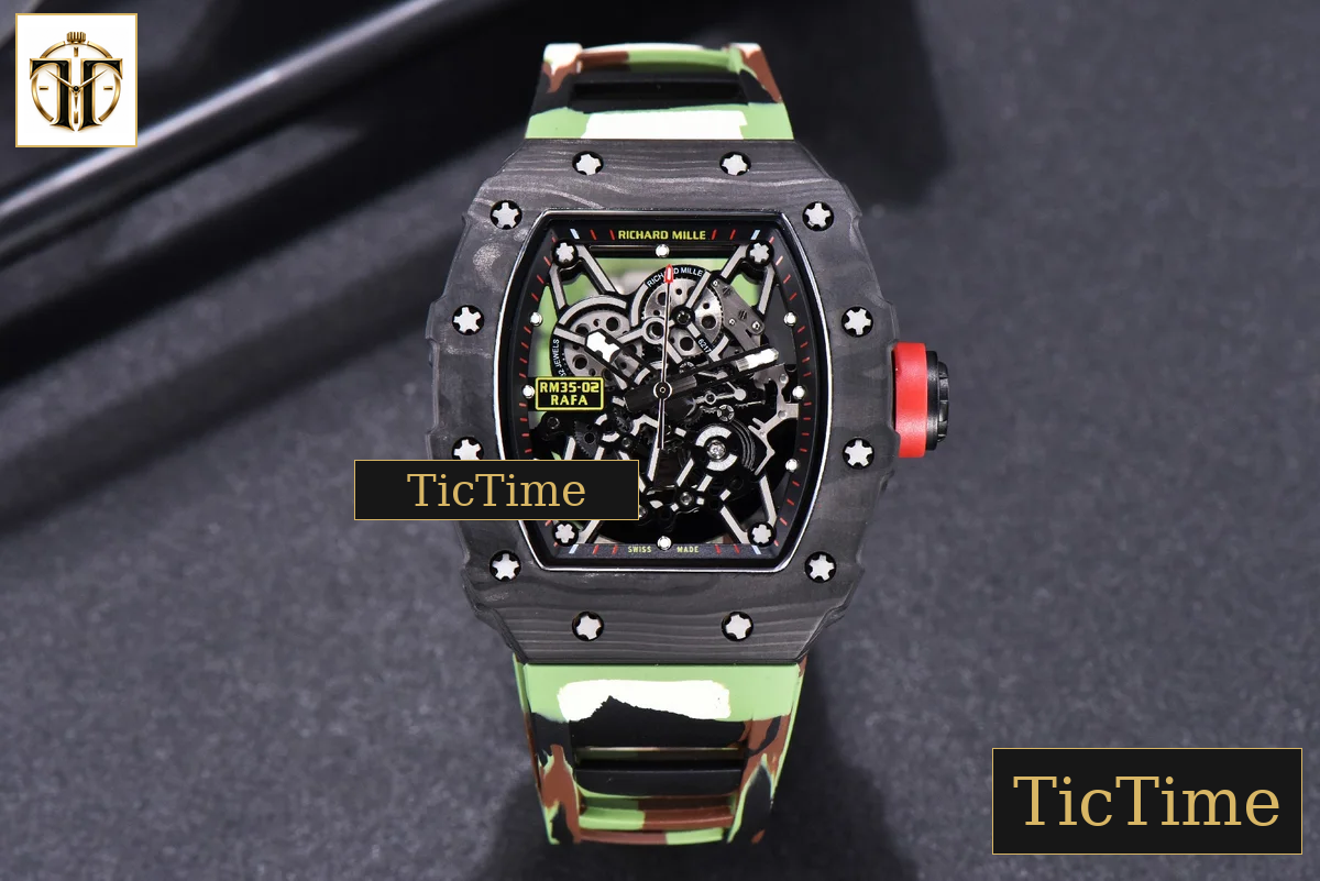 RM035-02 KVF Skeleton Dial Red Green Camouflage Rubber Strap V3 Miyota8215 — foto 3