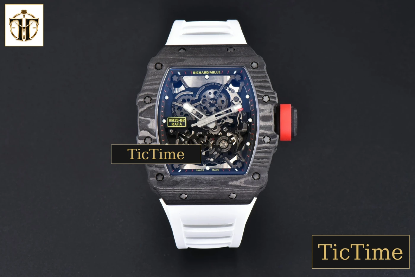 Vista frontal — NTPT RM035-02 42mm ZF Skeleton Dial White Rubber Strap NH05A