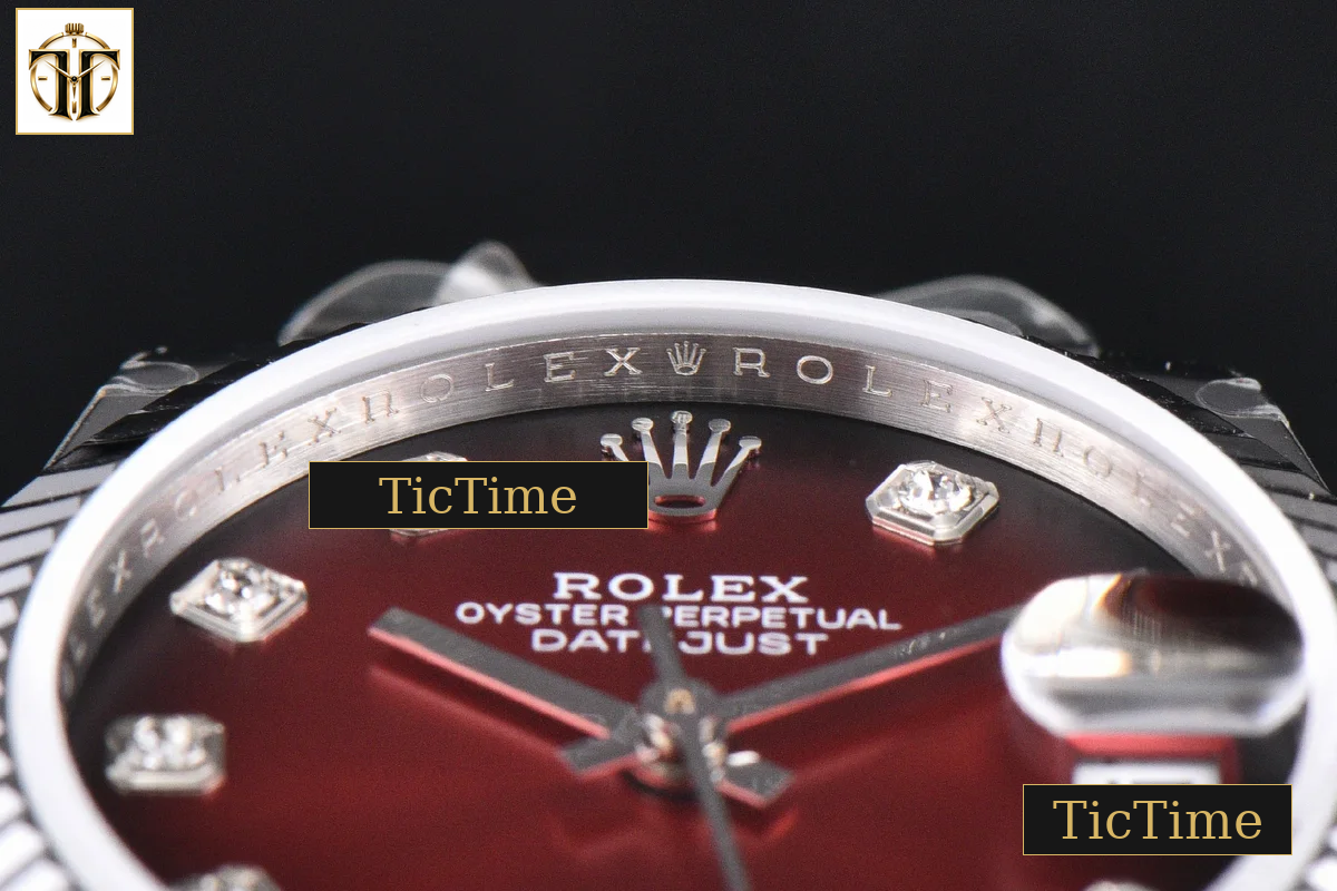 DateJust 904L Fluted Bezel 31mm GMF Red Dial Diamond Marker SS President Bracelet A2824 — foto 14