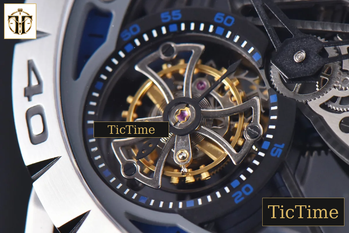 Excalibur Sports Tourbillon 46mm JBF Titanium Skeleton Dial Blue Crown Blue Rubber Strap — foto 6