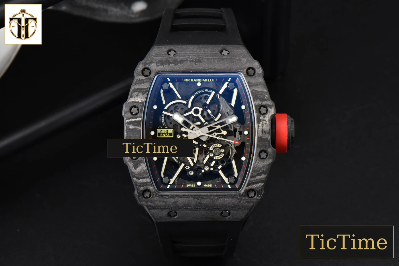 Vista frontal — NTPT RM035-02 ZF Skeleton Dial Black Rubber Strap V5 NH05A