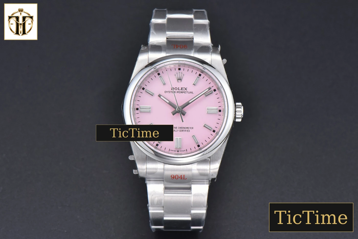 Vista frontal — Oyster Perpetual 904L 126000 36mm GMF Pink Dial SS Bracelet VR3230