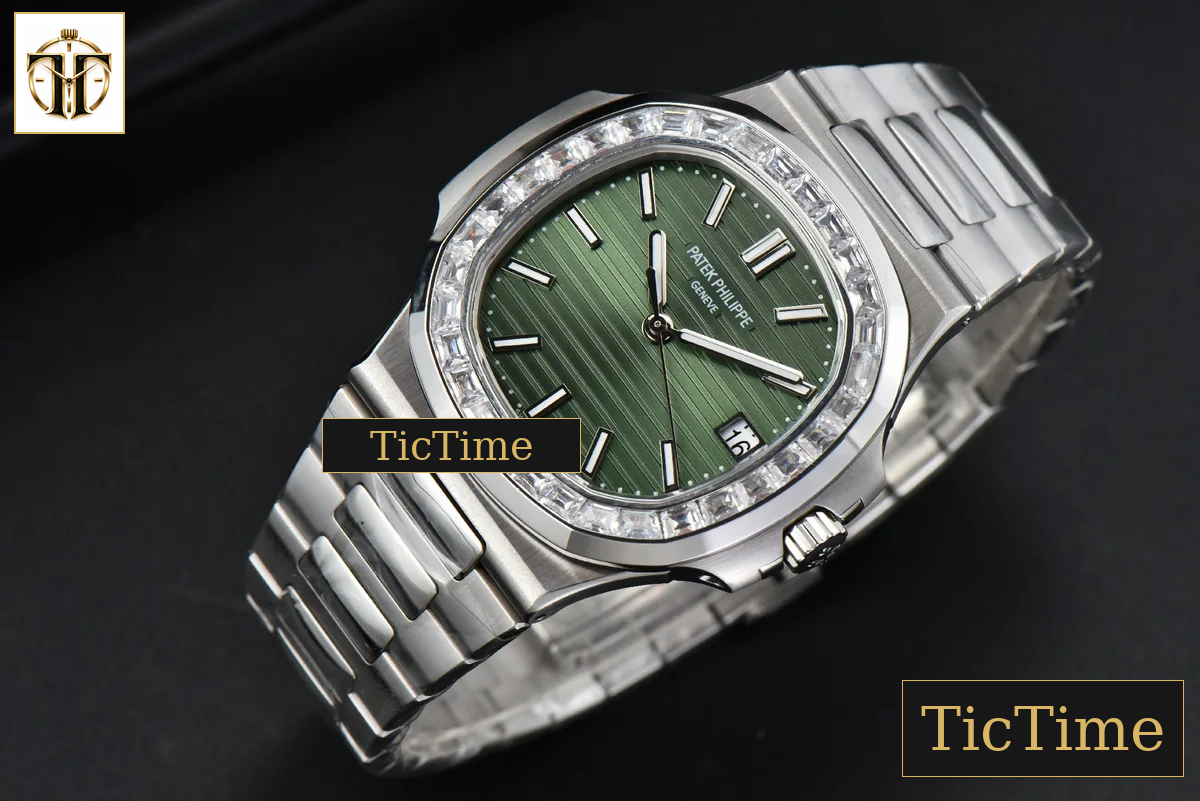 Nautilus 5711 40mm 3KF Diamond Bezel Green Dial SS Bracelet A324SC — foto 4