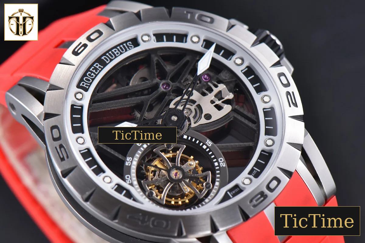 Excalibur Sports Tourbillon 46mm JBF Titanium Skeleton Dial Black Crown Red Rubber Strap — foto 10