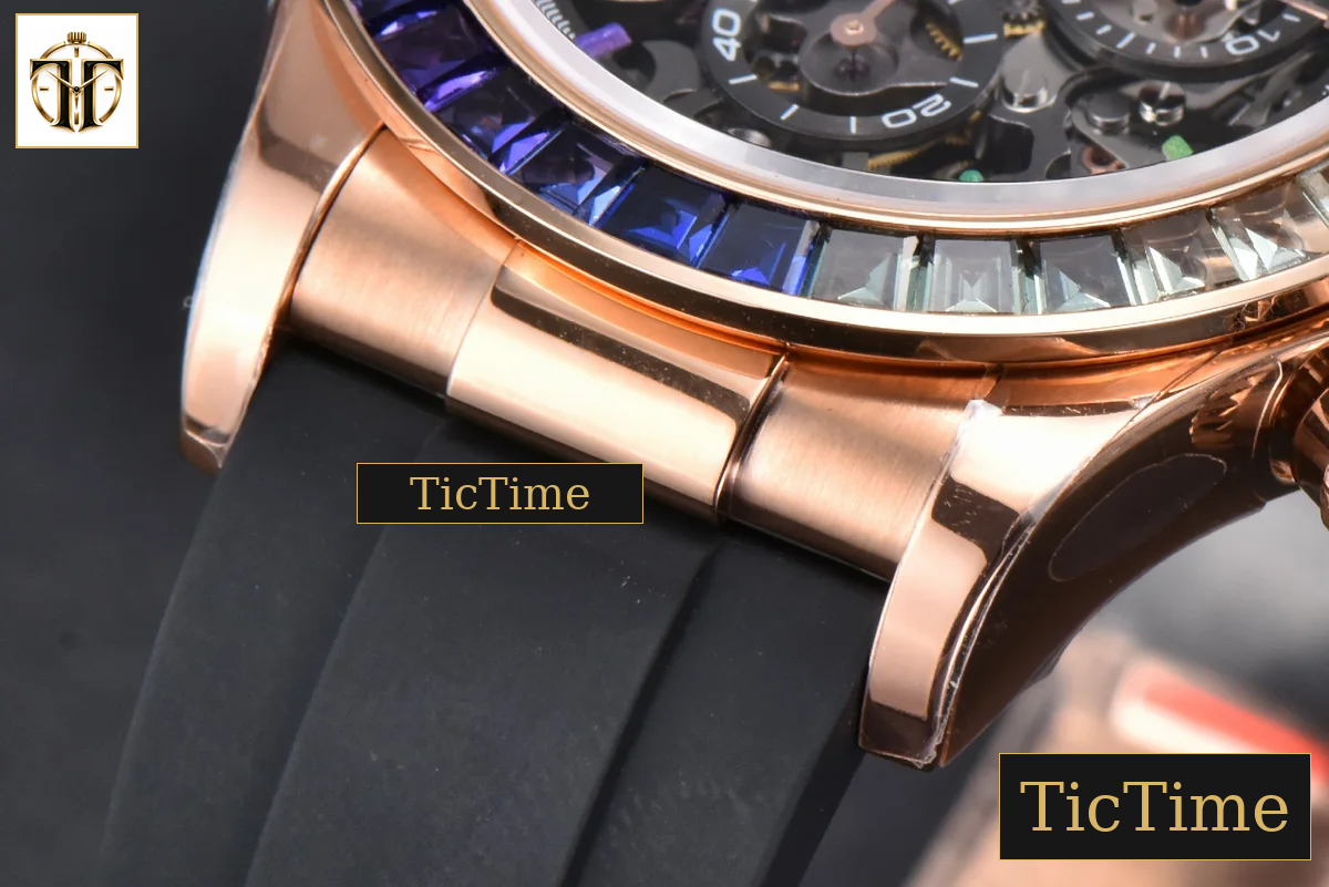 Daytona 40mm GETF PVD RG Carbon Rainbow Diamond Skeleton Dial Black Rubber Strap SA4130 — foto 11