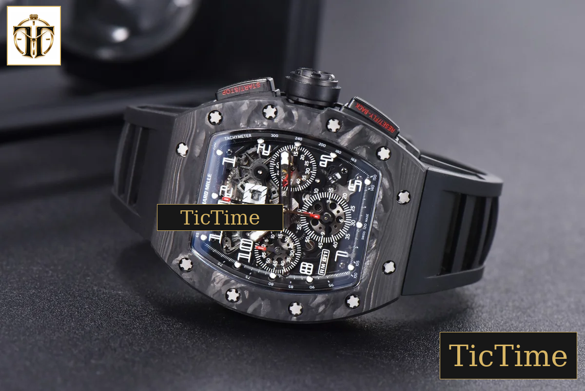 NTPT Chrono RM011 KVF Black Skeleton Dial Black Crown black Rubber Strap V2 A7750 — foto 15