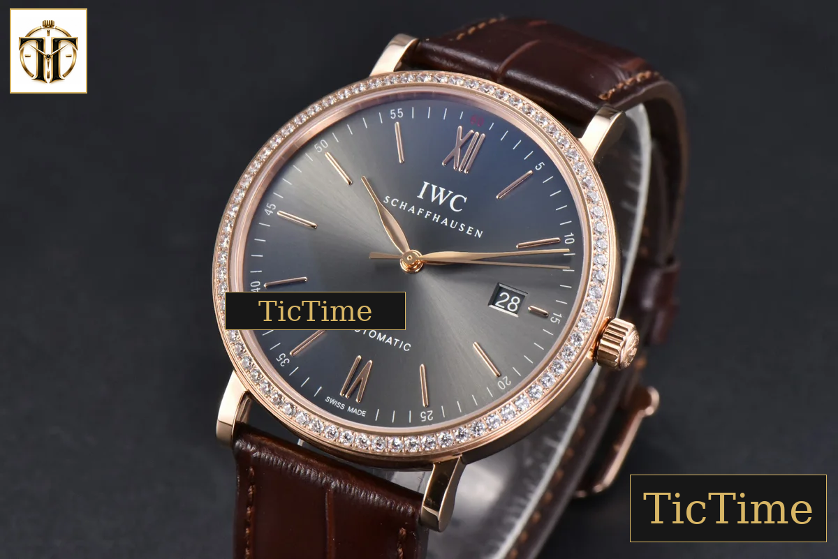 Portofino 40mm V7F RG Diamond Gray Dial RG Marker Brown Leather Strap A2892 — foto 4