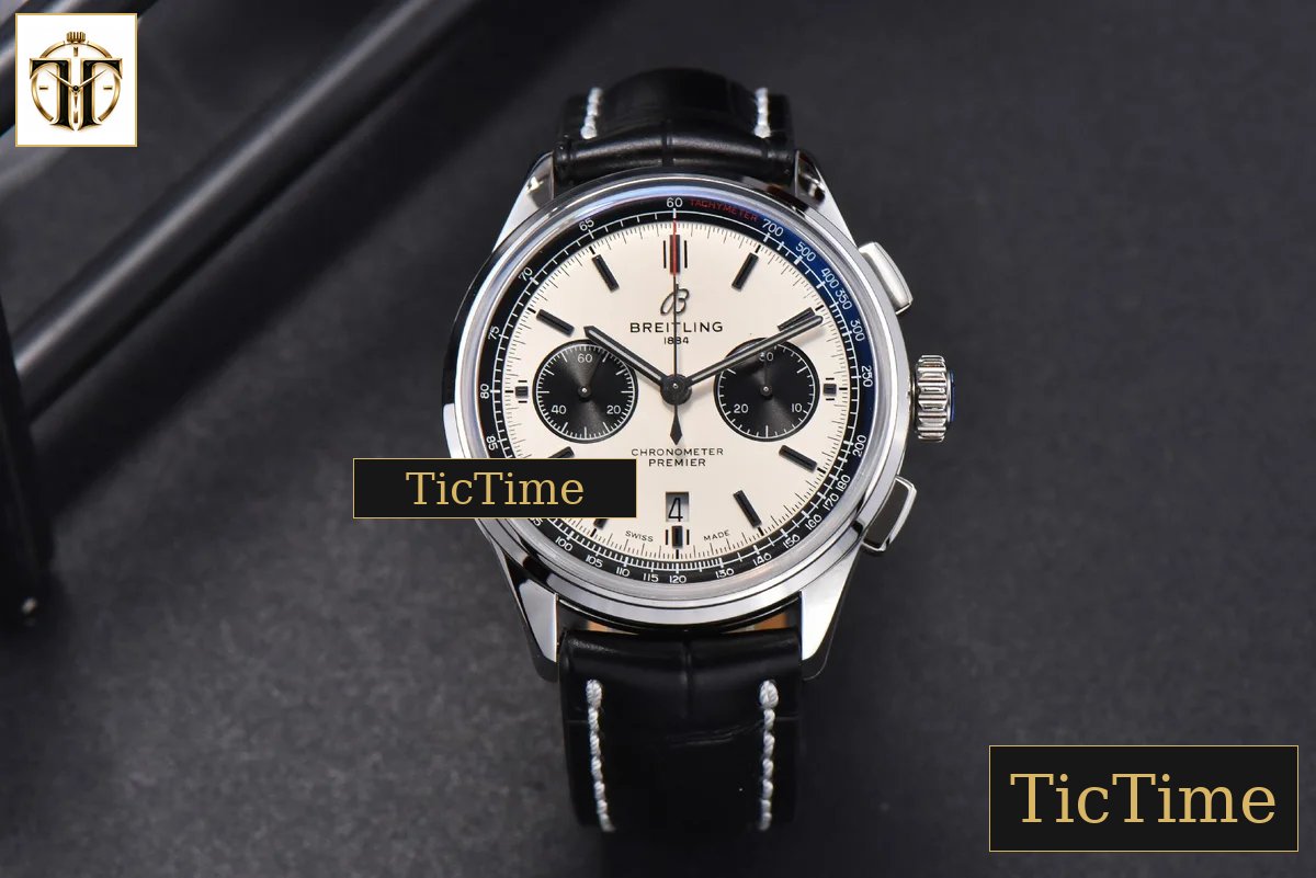 Premier B01 Chrono 42mm GF White Dial Black Subdial Black Leather Strap A7750 — foto 2