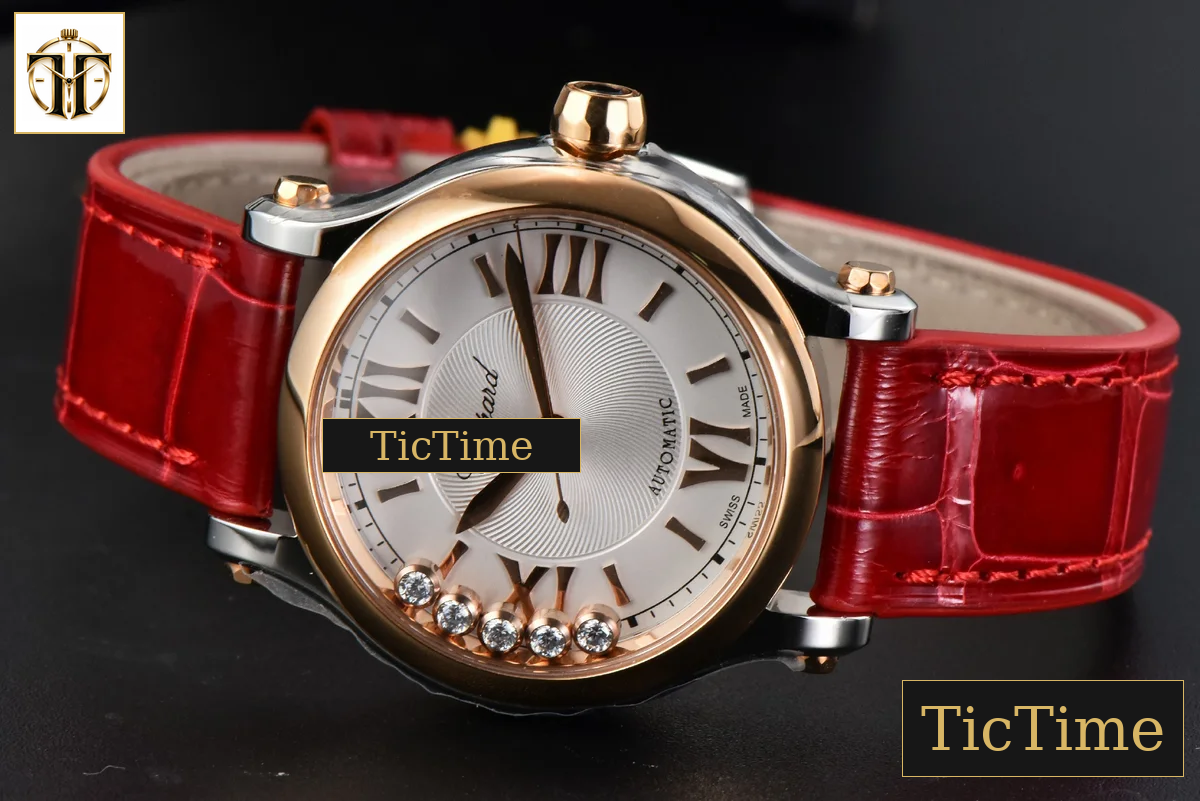 Happy Sport Automatic 33mm HWF RG/SS White Dial Red Leather Strap A2892 — foto 13