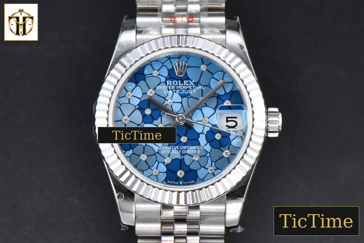 DateJust 904L Fluted Bezel 31mm GMF Blue Flowers Dial Jubilee Bracelet A2824 — foto 2