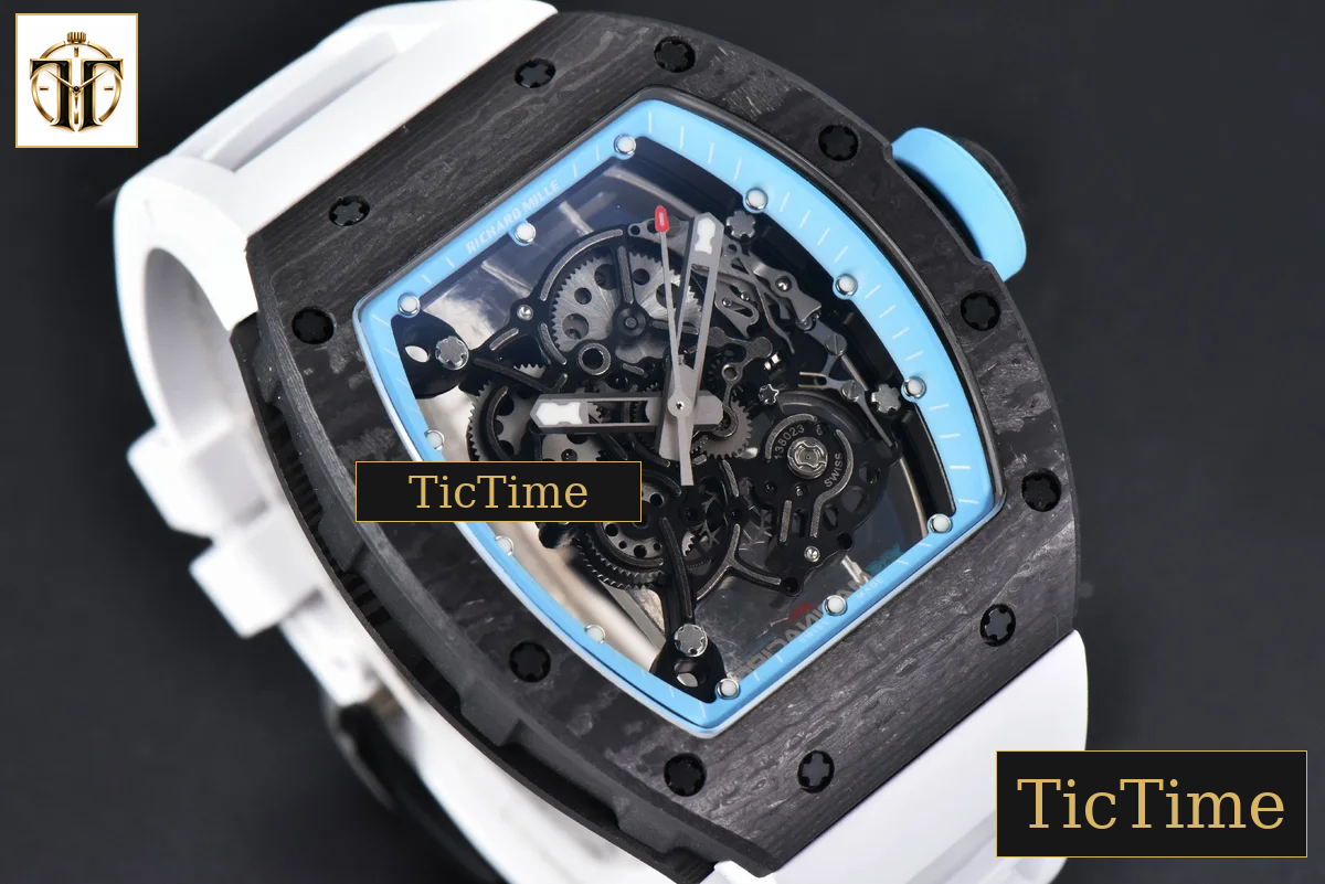 NTPT RM055 42.7mm BBRF Blue Skeleton Dial White Rubber Strap RMUL2 — foto 13
