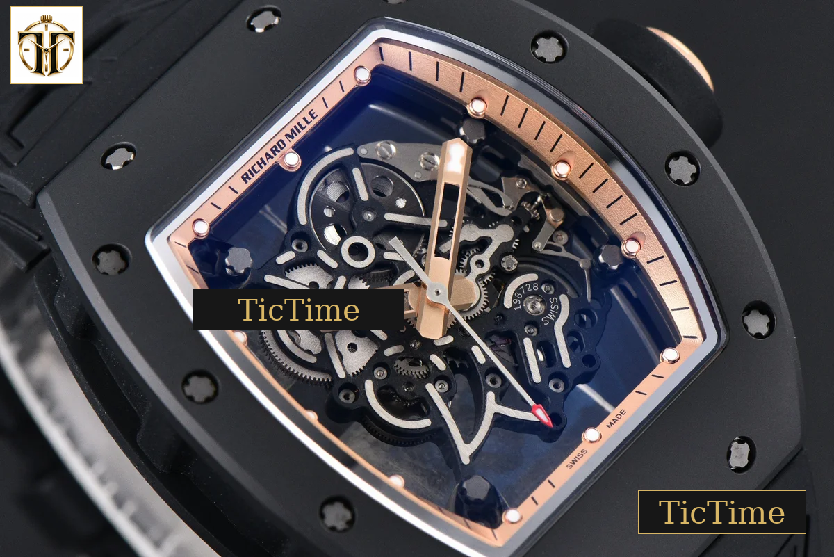 RM055 42.7mm ZF Ceramic Black Bezel Gold Skeleton Dial Black Crown Black Rubber Strap RMUL2 — foto 14