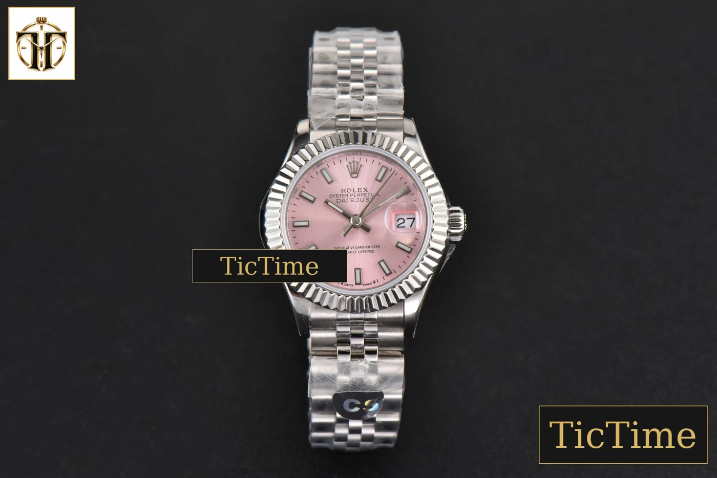 Vista frontal — DateJust Ladies 28mm WF Pink Dial Jubilee Bracelet A2236