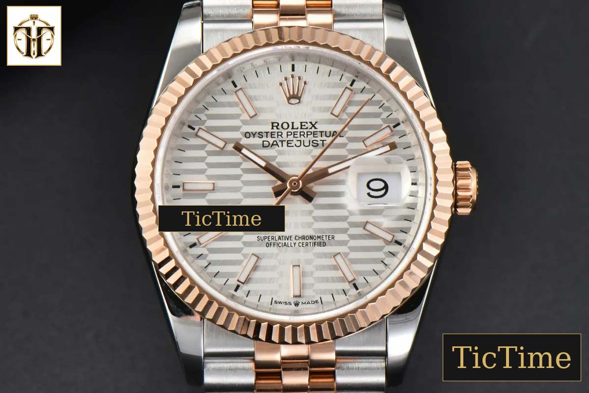 DateJust 36mm BPF RG/SS Fluted Bezel Silver Motif Dial Jubilee Bracelet A2824 — foto 2