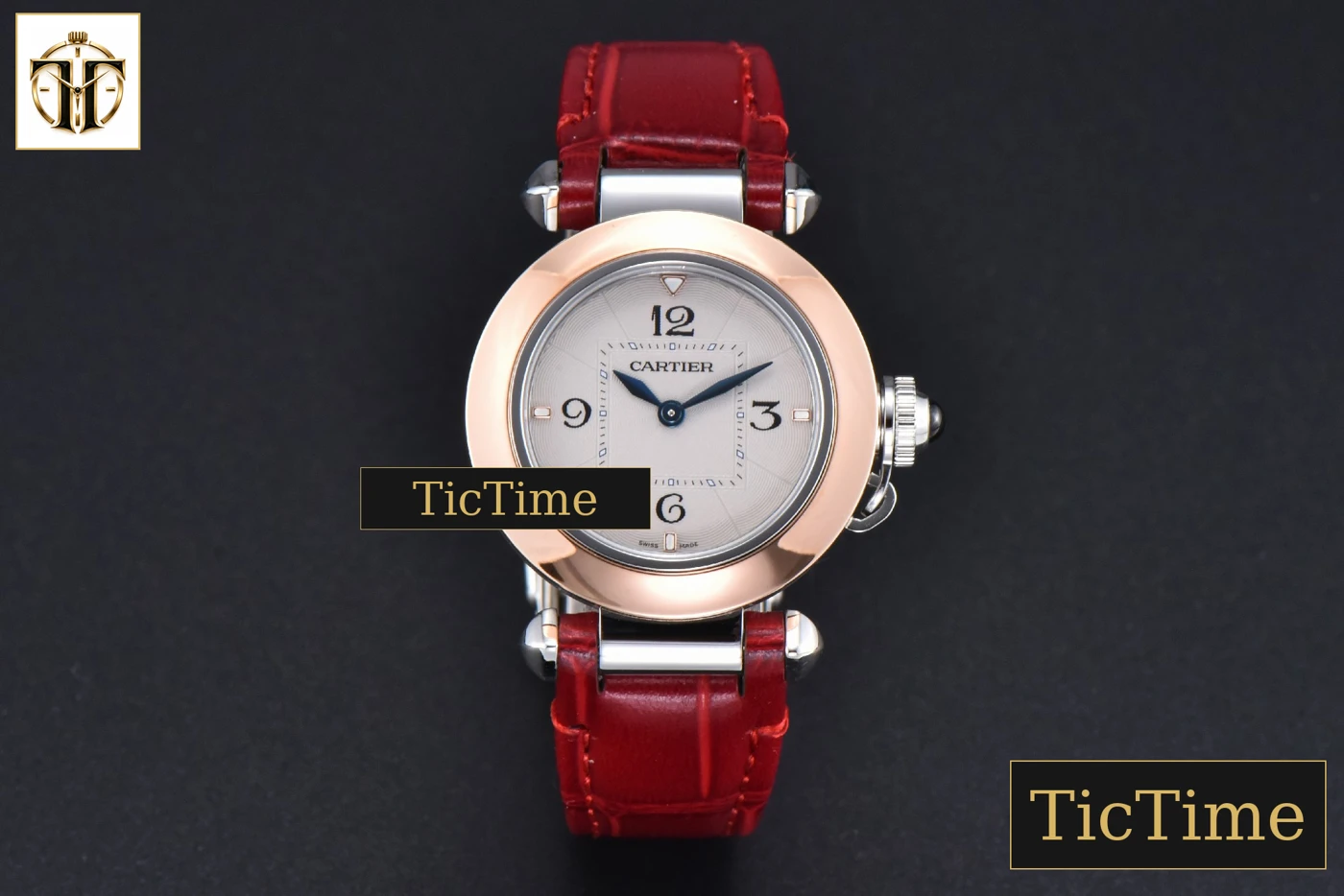 Vista frontal — Pasha Ladies 30mm AF RG White Dial Red Leather Strap Jap Quartz
