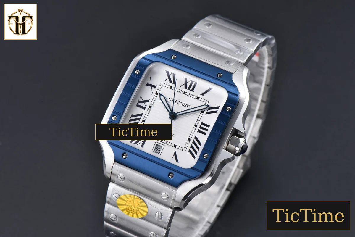 Santos de Cartier XL 40mm AF SS White Dial Blue Bezel SS Bracelet Miyota 9015 — foto 4