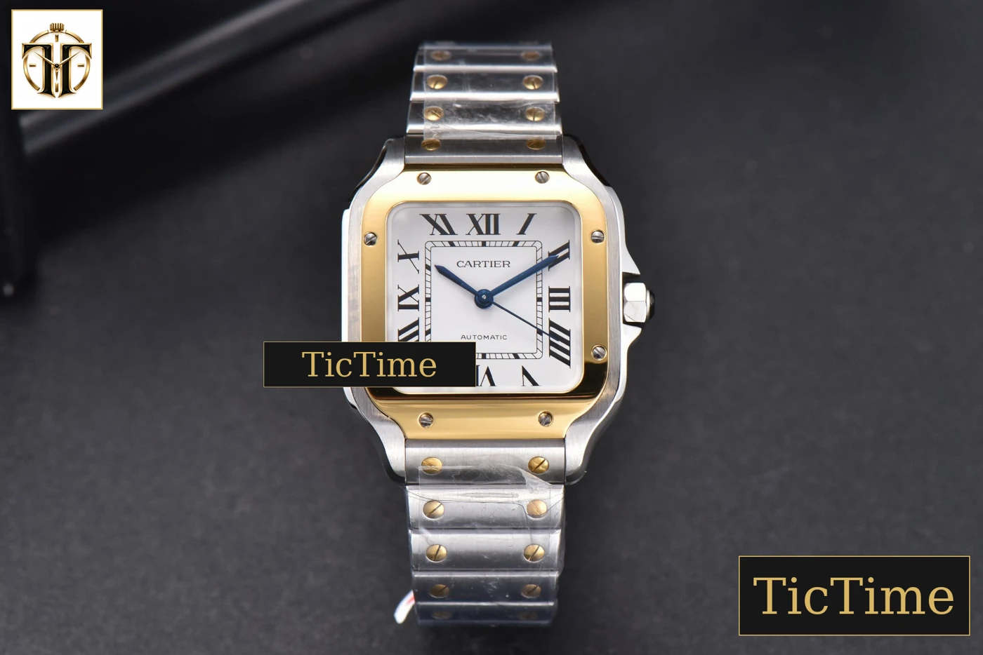 Vista frontal — Santos de Cartier Medium 35mm BVF YG/SS White Dial YG/SS Bracelet Miyota 9039
