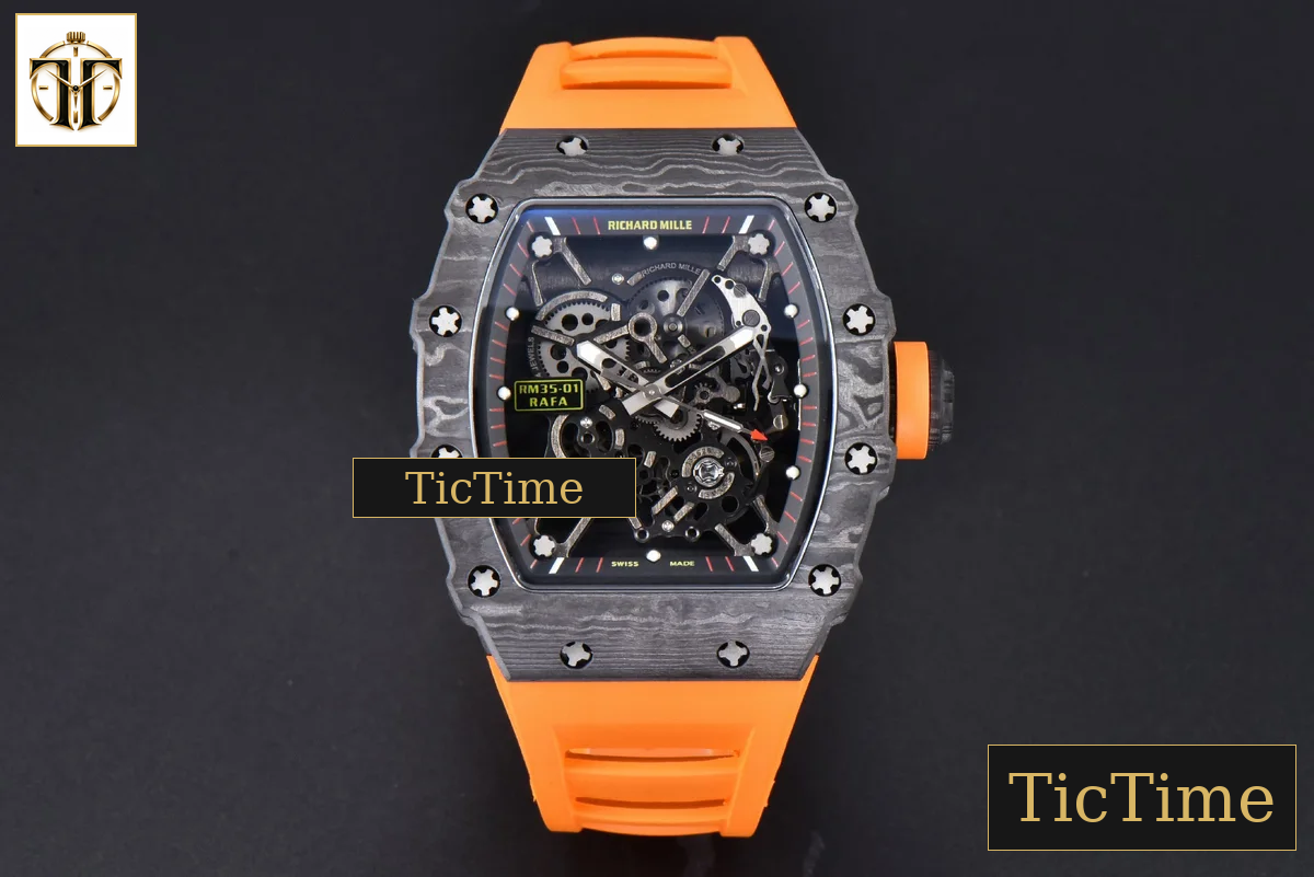 RM035-02 42mm T+F Black Forged Carbon Black Skeleton Dial Orange Crown Orange Rubber Strap RMUL2 — foto 3