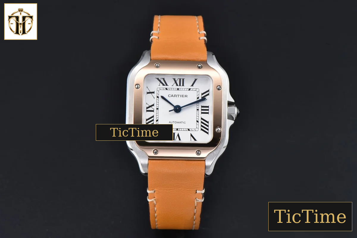 Santos de Cartier Medium 35mm AF SS White Dial RG Bezel Orange Leather Strap Miyota 9015 — foto 2