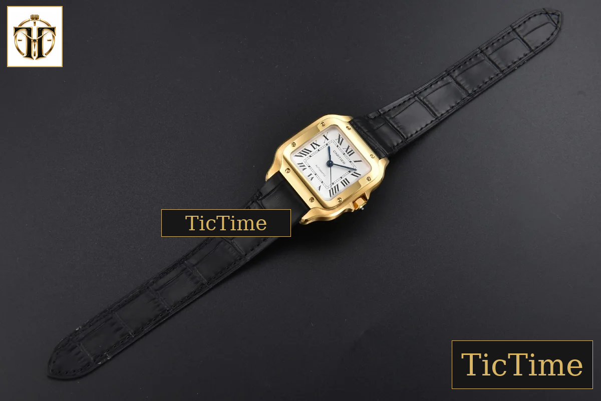 Santos de Cartier Medium 35mm AF YG White Dial Black Leather Strap Miyota 9015 — foto 25