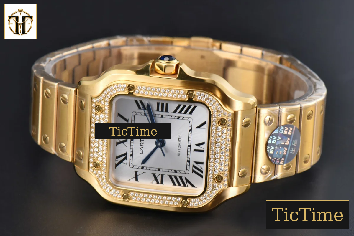 Santos de Cartier Medium 35mm BVF YG Diamond Bezel White Dial YG Bracelet Miyota 9039 — foto 14