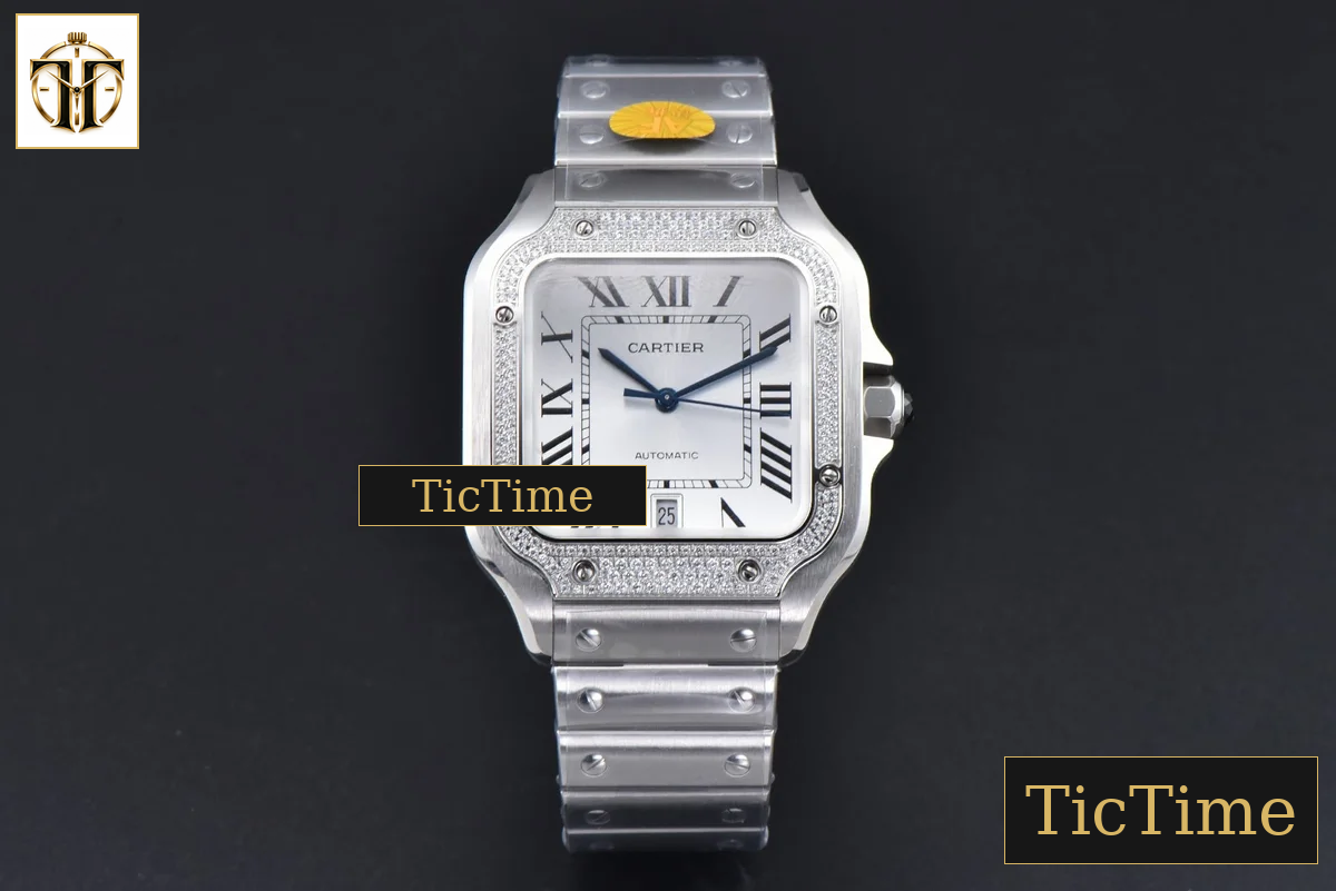 Santos de Cartier XL 40mm AF SS White Dial Diamond Bezel SS Bracelet Miyota 9015 — foto 2